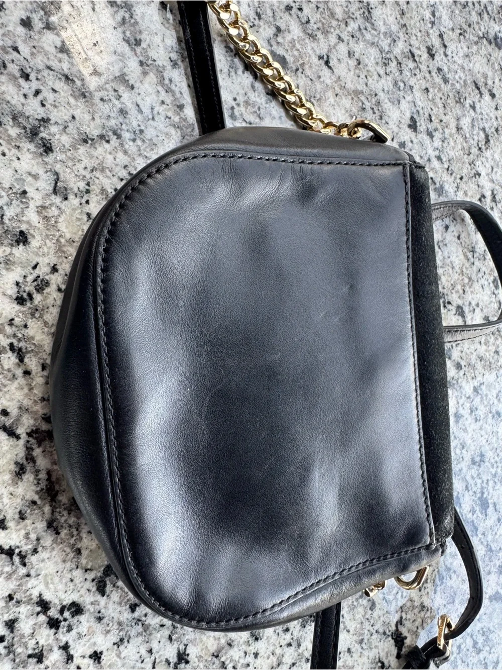 Michael Kors Black Leather & Suede Compact Crossbody with Gold Hardware